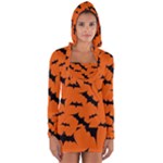Halloween Card With Bats Flying Pattern Long Sleeve Hooded T-shirt