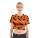 Halloween Card With Bats Flying Pattern Cotton Crop Top