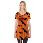 Halloween Card With Bats Flying Pattern Short Sleeve Tunic 