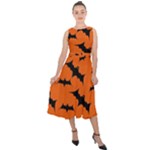 Halloween Card With Bats Flying Pattern Midi Tie-Back Chiffon Dress