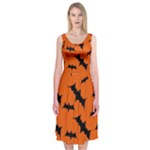 Halloween Card With Bats Flying Pattern Midi Sleeveless Dress