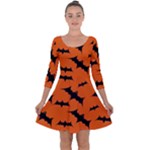 Halloween Card With Bats Flying Pattern Quarter Sleeve Skater Dress