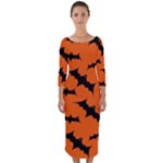 Halloween Card With Bats Flying Pattern Quarter Sleeve Midi Bodycon Dress