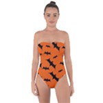 Halloween Card With Bats Flying Pattern Tie Back One Piece Swimsuit