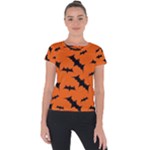 Halloween Card With Bats Flying Pattern Short Sleeve Sports Top 