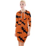 Halloween Card With Bats Flying Pattern Quarter Sleeve Hood Bodycon Dress
