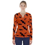 Halloween Card With Bats Flying Pattern V-Neck Long Sleeve Top