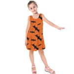 Halloween Card With Bats Flying Pattern Kids  Sleeveless Dress