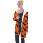 Halloween Card With Bats Flying Pattern Longline Hooded Cardigan