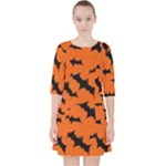 Halloween Card With Bats Flying Pattern Quarter Sleeve Pocket Dress