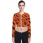 Halloween Card With Bats Flying Pattern Long Sleeve Zip Up Bomber Jacket