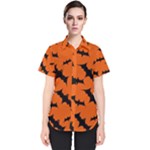 Halloween Card With Bats Flying Pattern Women s Short Sleeve Shirt