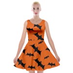 Halloween Card With Bats Flying Pattern Velvet Skater Dress