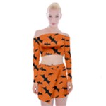 Halloween Card With Bats Flying Pattern Off Shoulder Top with Mini Skirt Set