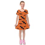 Halloween Card With Bats Flying Pattern Kids  Short Sleeve Velvet Dress