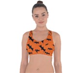 Halloween Card With Bats Flying Pattern Cross String Back Sports Bra