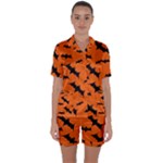 Halloween Card With Bats Flying Pattern Satin Short Sleeve Pajamas Set