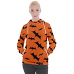 Halloween Card With Bats Flying Pattern Women s Hooded Pullover