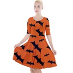 Halloween Card With Bats Flying Pattern Quarter Sleeve A-Line Dress