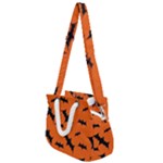 Halloween Card With Bats Flying Pattern Rope Handles Shoulder Strap Bag