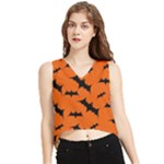 Halloween Card With Bats Flying Pattern V-Neck Cropped Tank Top