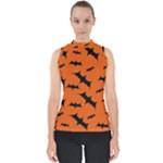 Halloween Card With Bats Flying Pattern Mock Neck Shell Top