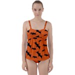 Halloween Card With Bats Flying Pattern Twist Front Tankini Set