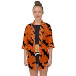 Halloween Card With Bats Flying Pattern Open Front Chiffon Kimono