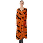 Halloween Card With Bats Flying Pattern Button Up Boho Maxi Dress