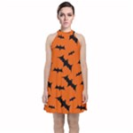 Halloween Card With Bats Flying Pattern Velvet Halter Neckline Dress 