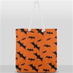 Halloween Card With Bats Flying Pattern Full Print Rope Handle Tote (Large)