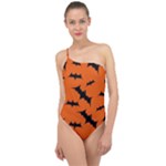 Halloween Card With Bats Flying Pattern Classic One Shoulder Swimsuit