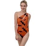 Halloween Card With Bats Flying Pattern To One Side Swimsuit