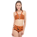 Halloween Card With Bats Flying Pattern Cage Up Bikini Set