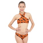 Halloween Card With Bats Flying Pattern High Neck Bikini Set