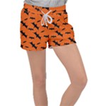 Halloween Card With Bats Flying Pattern Women s Velour Lounge Shorts