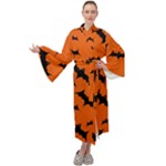 Halloween Card With Bats Flying Pattern Maxi Velvet Kimono
