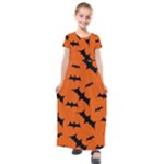 Halloween Card With Bats Flying Pattern Kids  Short Sleeve Maxi Dress