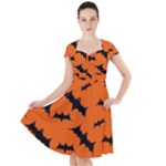 Halloween Card With Bats Flying Pattern Cap Sleeve Midi Dress