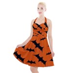 Halloween Card With Bats Flying Pattern Halter Party Swing Dress 