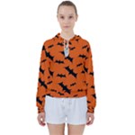 Halloween Card With Bats Flying Pattern Women s Tie Up Sweat