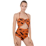 Halloween Card With Bats Flying Pattern Scallop Top Cut Out Swimsuit