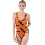 Halloween Card With Bats Flying Pattern High Leg Strappy Swimsuit