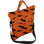 Halloween Card With Bats Flying Pattern Fold Over Handle Tote Bag