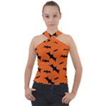 Halloween Card With Bats Flying Pattern Cross Neck Velour Top