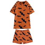 Halloween Card With Bats Flying Pattern Kids  Swim T-Shirt and Shorts Set