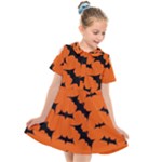 Halloween Card With Bats Flying Pattern Kids  Short Sleeve Shirt Dress