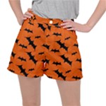 Halloween Card With Bats Flying Pattern Women s Ripstop Shorts