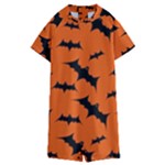 Halloween Card With Bats Flying Pattern Kids  Boyleg Half Suit Swimwear