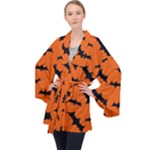 Halloween Card With Bats Flying Pattern Long Sleeve Velvet Kimono 